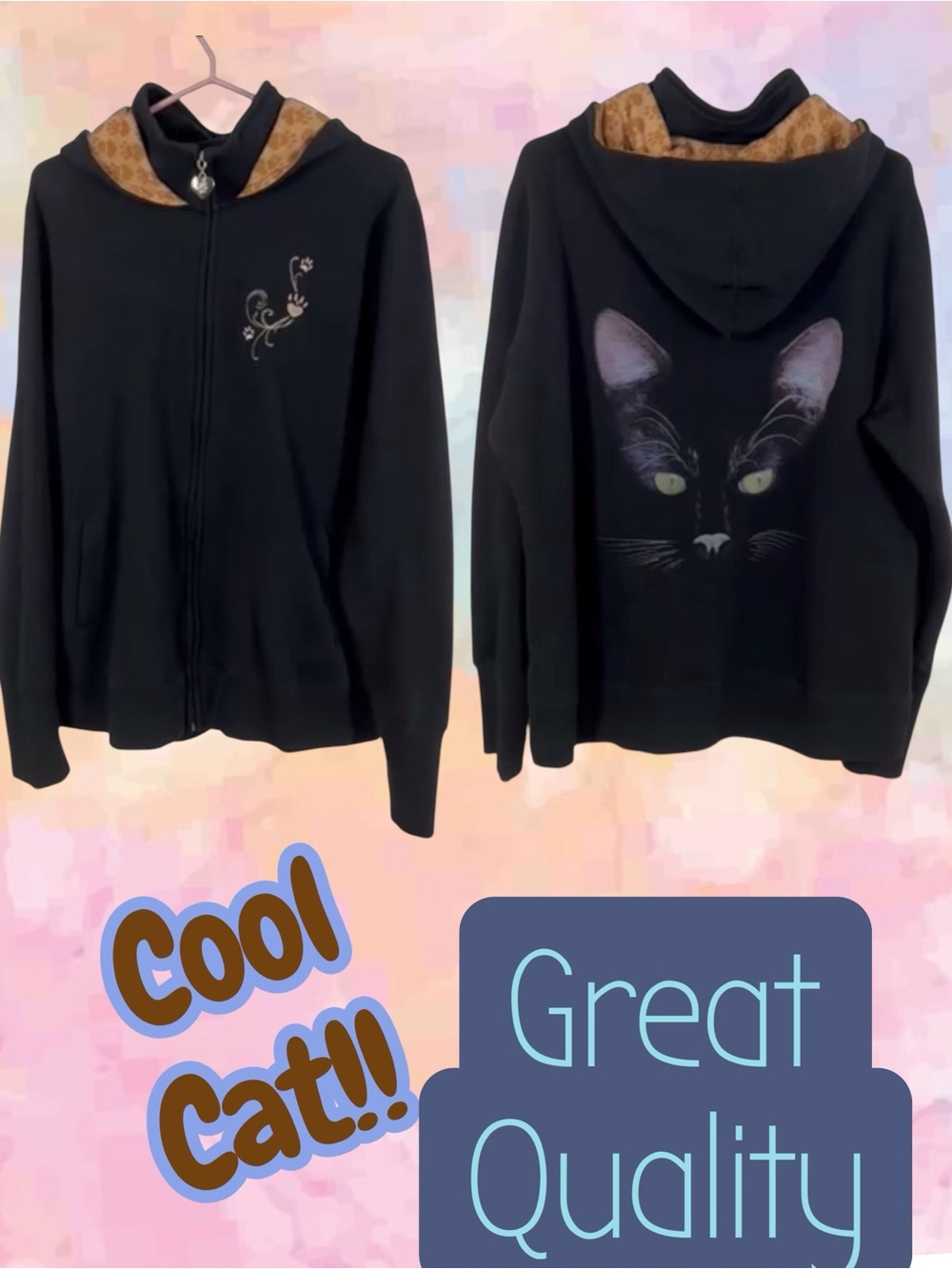 BRADFORD EXCHANGE Black Mysticool Cat Hoodie